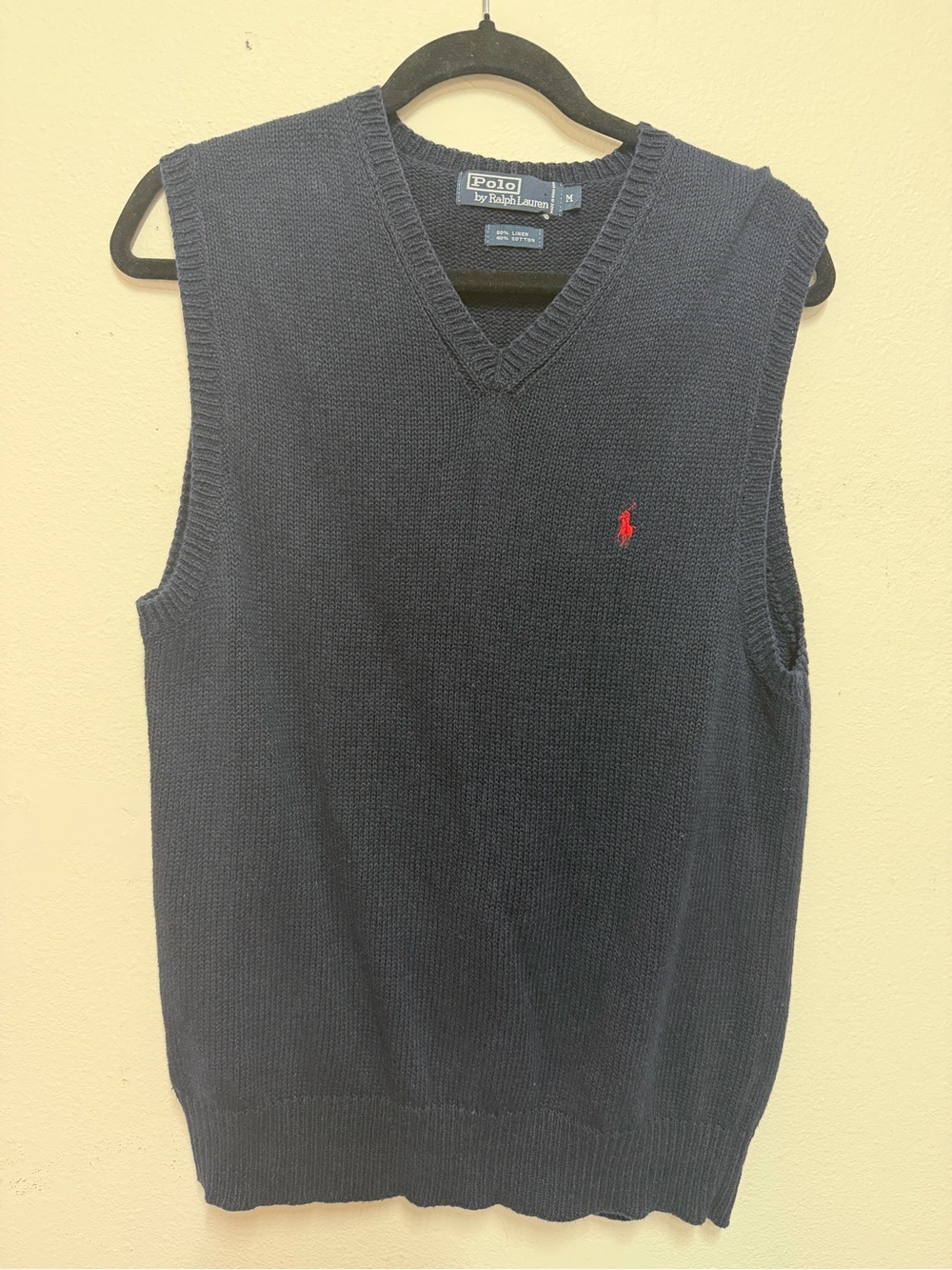Ralph Lauren Navy V-Neck Sweater Vest with Red Pony